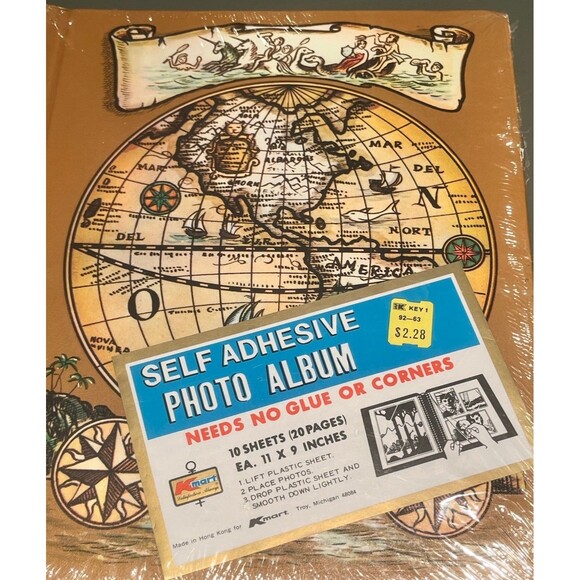 Vintage Brand New KMART Self Adhesive Photo Album Sealed World Globe Adventure - Picture 3 of 8